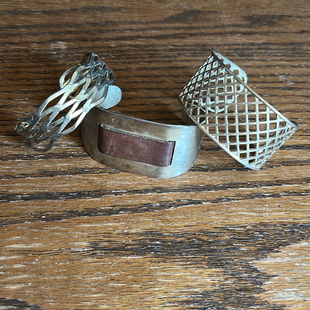 Set of 3 gold brass cuff metal bracelets